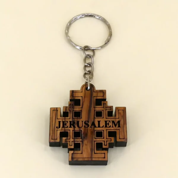 Schlüsselanhänger JERUSALEM Kreuz aus Bethlehem Olivenholz