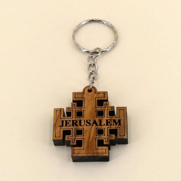 Schlüsselanhänger JERUSALEM Kreuz aus Bethlehem Olivenholz