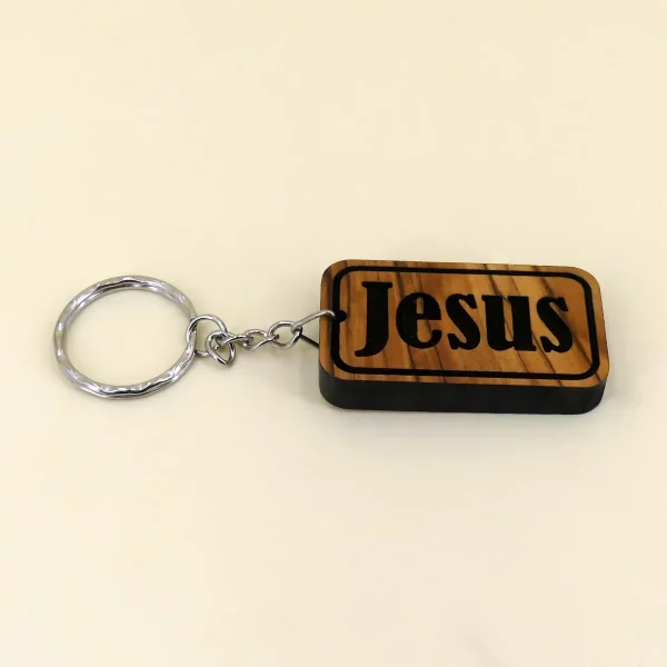 Schlüsselanhänger JESUS Schild aus Bethlehem Olivenholz