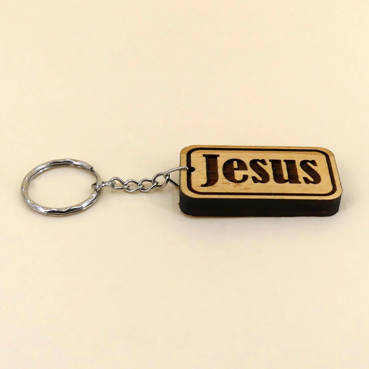 Schlüsselanhänger JESUS Schild aus Bethlehem Olivenholz