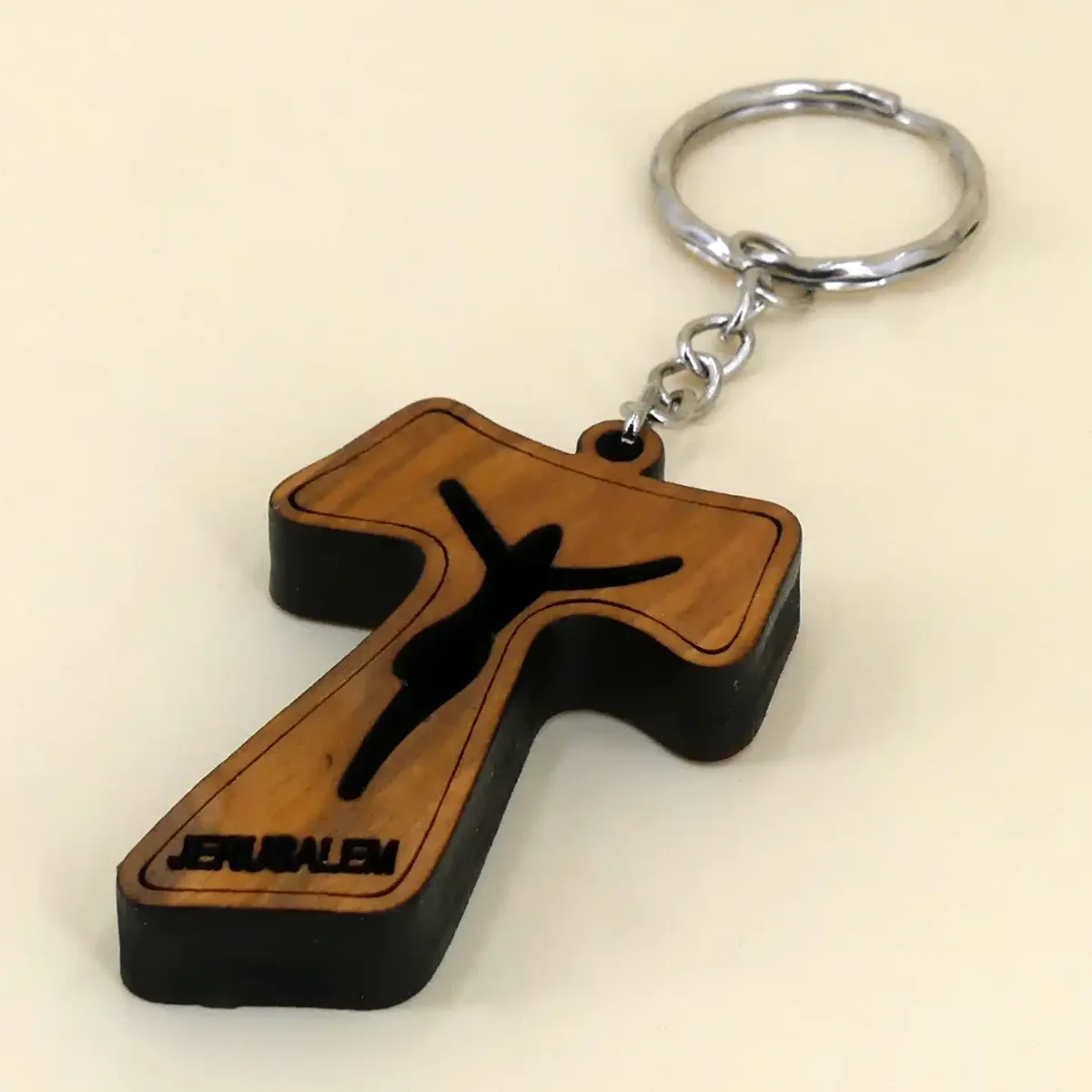 Schlüsselanhänger Tau-Kreuz aus Bethlehem Olivenholz
