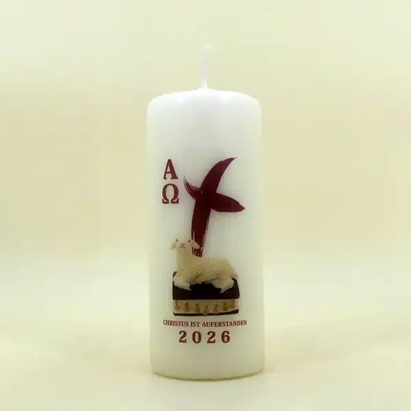 Osterkerze 2026 – Kreuz und Osterlamm