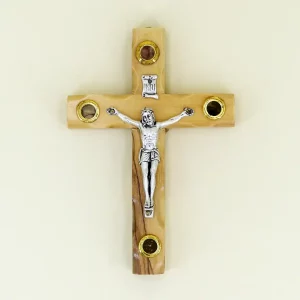 Wandkreuz mit Erde aus Bethlehem Olivenholz 12 cm
