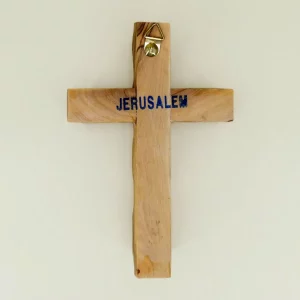 Wandkreuz mit Erde aus Bethlehem Olivenholz 16 cm