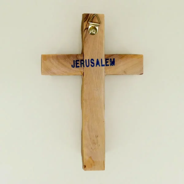 Wandkreuz mit Erde aus Bethlehem Olivenholz 16 cm