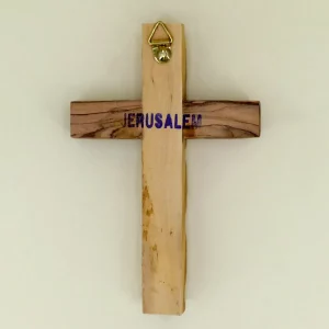 Wandkreuz mit Erde aus Bethlehem Olivenholz 16 cm