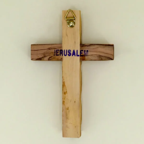 Wandkreuz mit Erde aus Bethlehem Olivenholz 16 cm