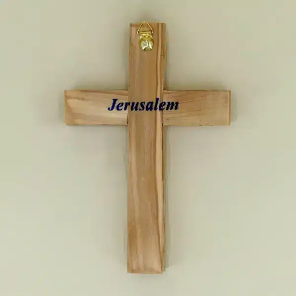 Wandkreuz mit Erde aus Bethlehem Olivenholz 16 cm