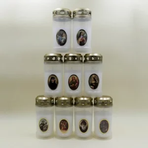 Grablichter 9er Set mit Heiligenmotiven – Nr. 3 mit Deckel