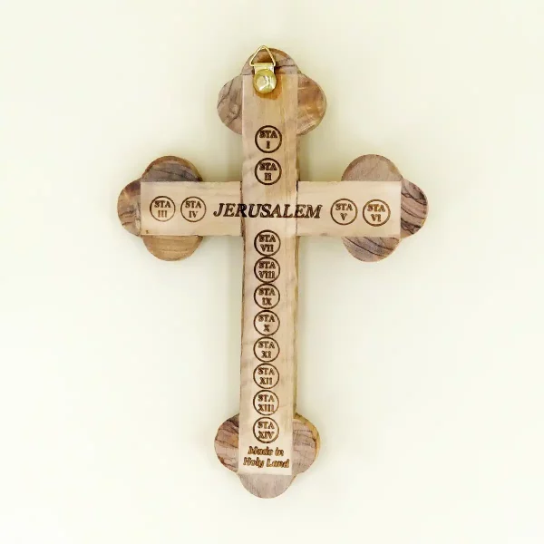 Wandkreuz mit Erde aus Bethlehem Olivenholz 18 cm