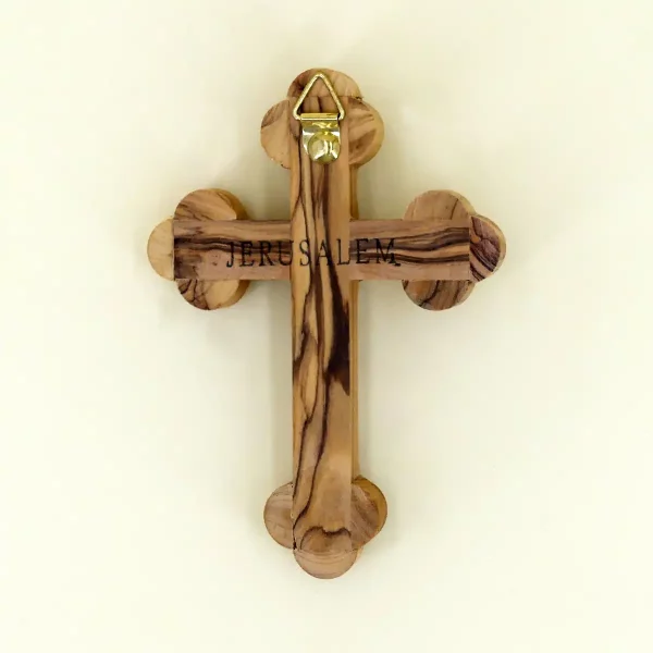 Wandkreuz mit Erde aus Bethlehem Olivenholz 14 cm