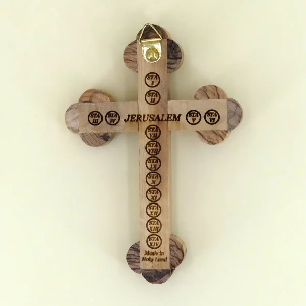 Wandkreuz mit Erde aus Bethlehem Olivenholz 14 cm