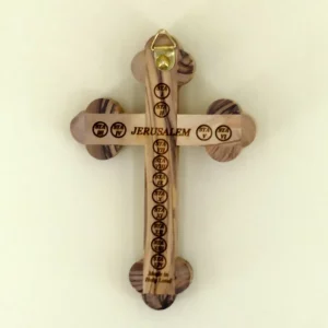 Wandkreuz mit Erde aus Bethlehem Olivenholz 14 cm