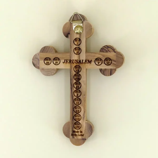 Wandkreuz mit Erde aus Bethlehem Olivenholz 14 cm
