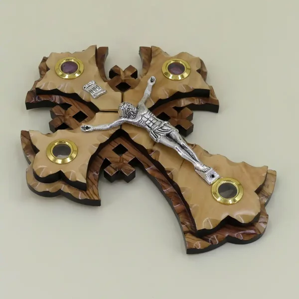 Jerusalemer Kreuz mit Erde aus dem Heiligen Land 16 cm
