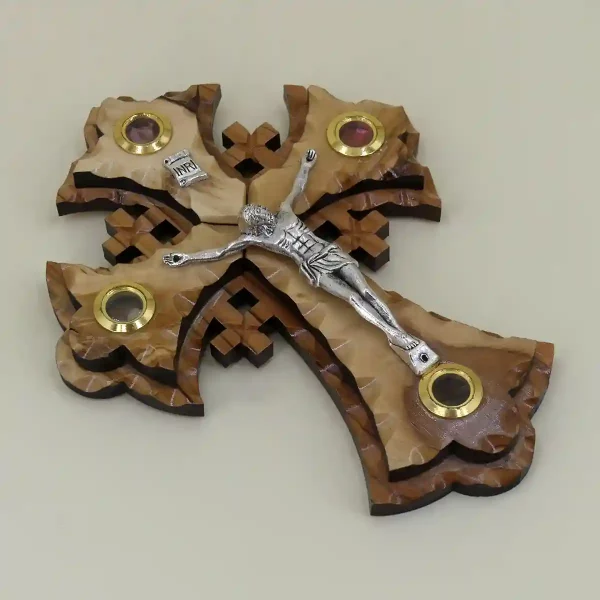 Jerusalemer Kreuz mit Erde aus dem Heiligen Land 16 cm