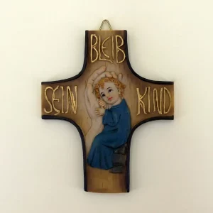 Wandkreuz – Bleib sein Kind blau 13 cm
