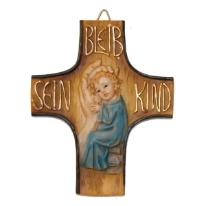 Wandkreuz – Bleib sein Kind blau 13 cm