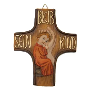 Wandkreuz – Bleib sein Kind rot 13 cm