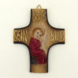 Wandkreuz – Bleib sein Kind rot 13 cm