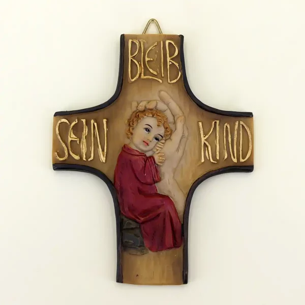 Wandkreuz – Bleib sein Kind rot 13 cm Wandkreuz – Bleib sein Kind rot 13 cm