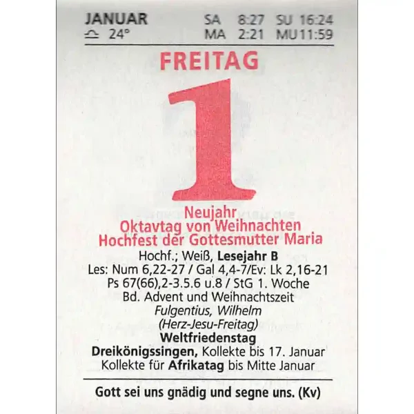 Liturgischer Kalenderblock 2027