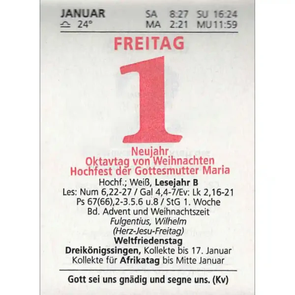 Liturgischer Kalenderblock 2027 Großdruck