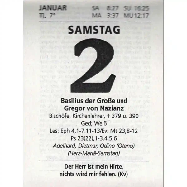 Liturgischer Kalenderblock 2027 Großdruck