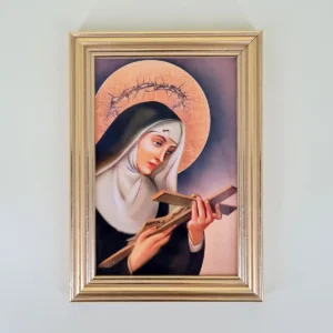 Heilige Rita Bild im goldfarbenen Rahmen, ideal zum Aufhängen, inkl. kleiner Öffnung hinten.