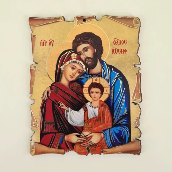 Heilige Familie Bild auf Holz 10 cm Heilige Familie Bild auf Holz 10 cm, ideal zum Aufhängen, inkl. kleiner Öffnung.