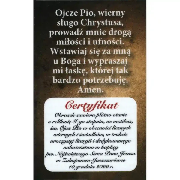 Gebet zum heiligen Pater Pio mit Reliquie
